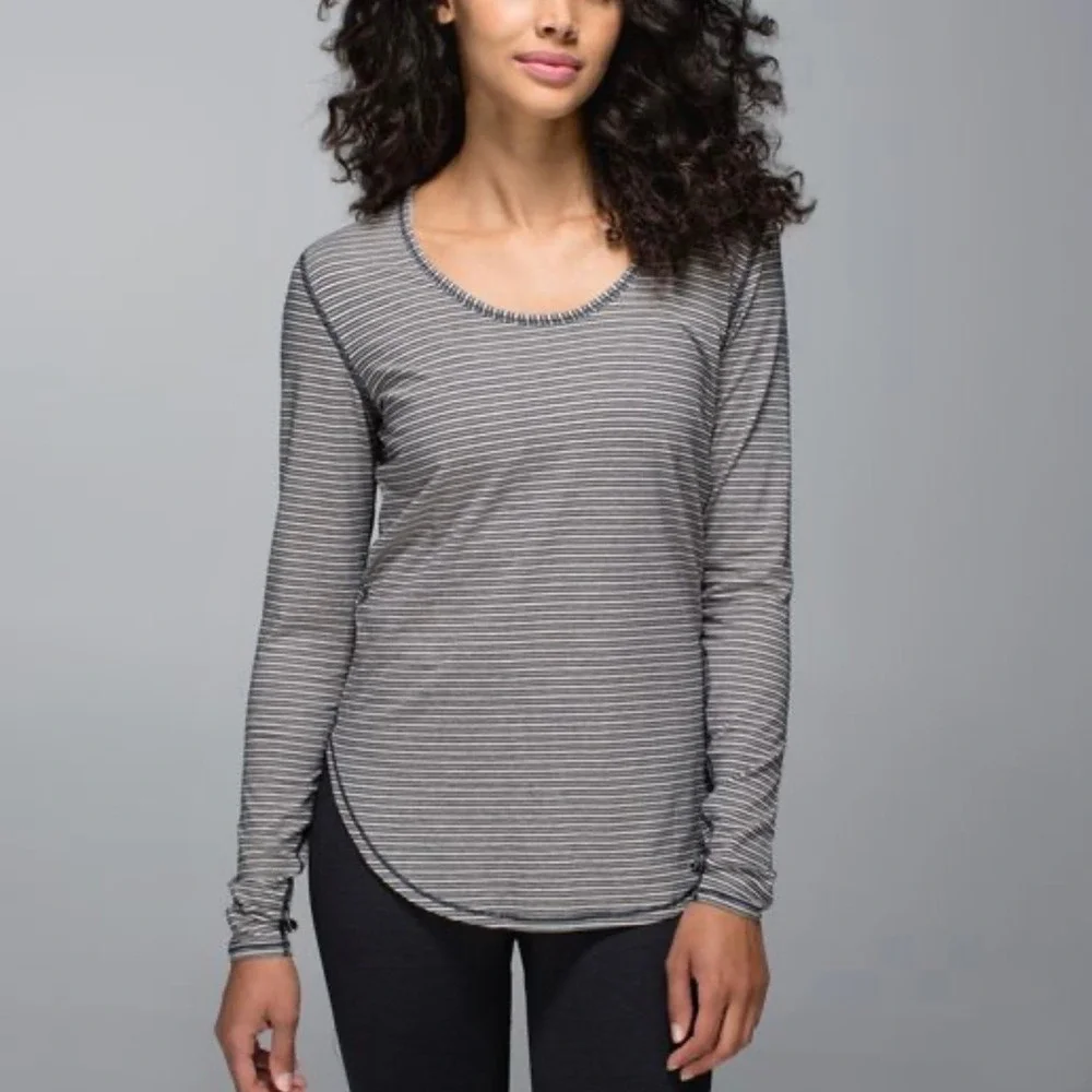 Lululemon Yogini 5 Year Long Sleeve Tee Black Striped Lightweight Pima‎ Cotton 2